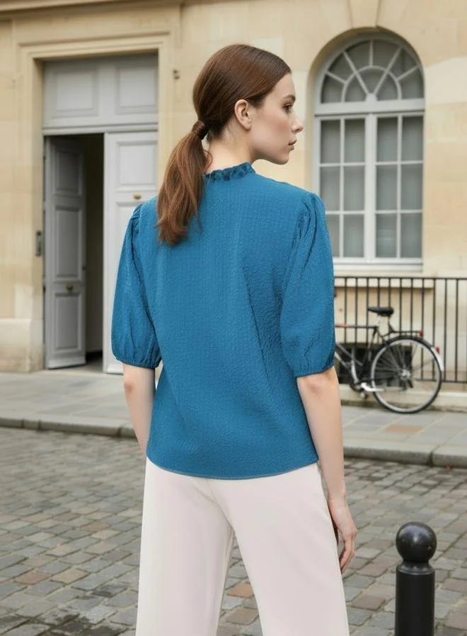 Freehand  Women Regular Fit Textured V neck Half Sleeves Regular Top for Women | Best Price UAE